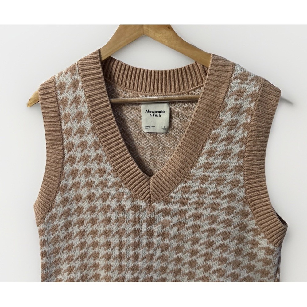 Women's Abercrombie & Fitch Houndstooth Sweater Vest Oversized Long Sz Small - Picture 2 of 9